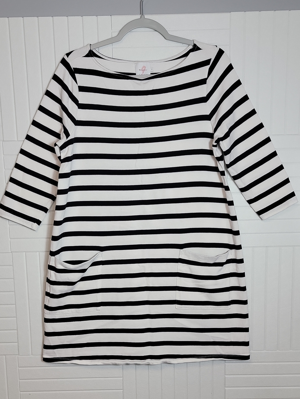 The Nines By Hatch 100% Cotton Black And White Striped Boatneck Dress Size S